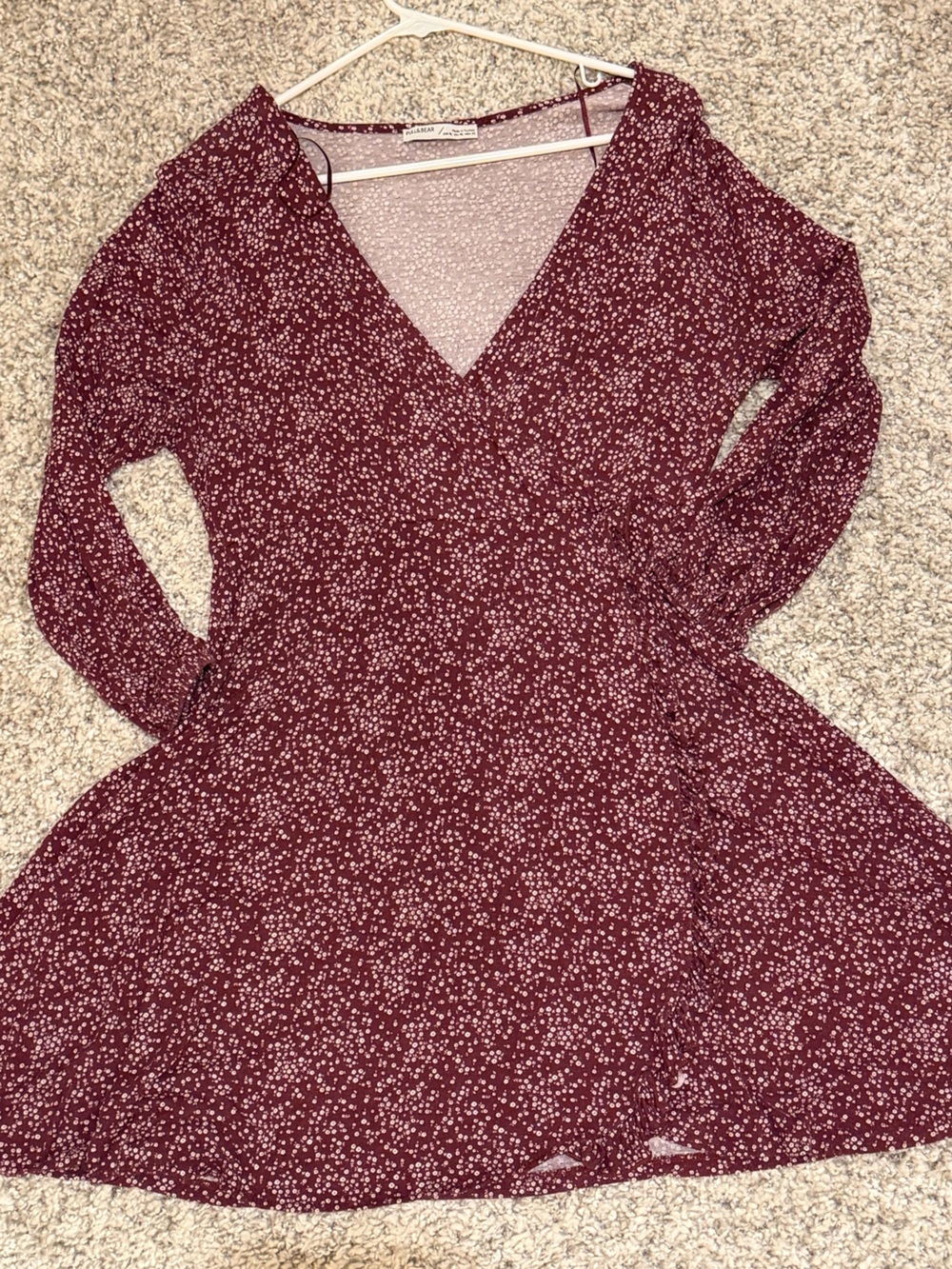 Pull&Bear Burgundy Floral Wrap Style mini Dress Size XL